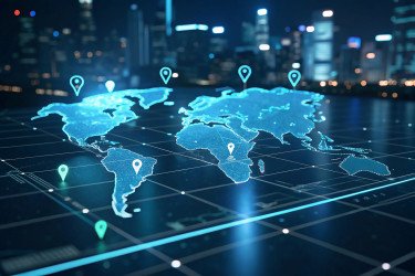 Mapa del mundo con marcadores digitales